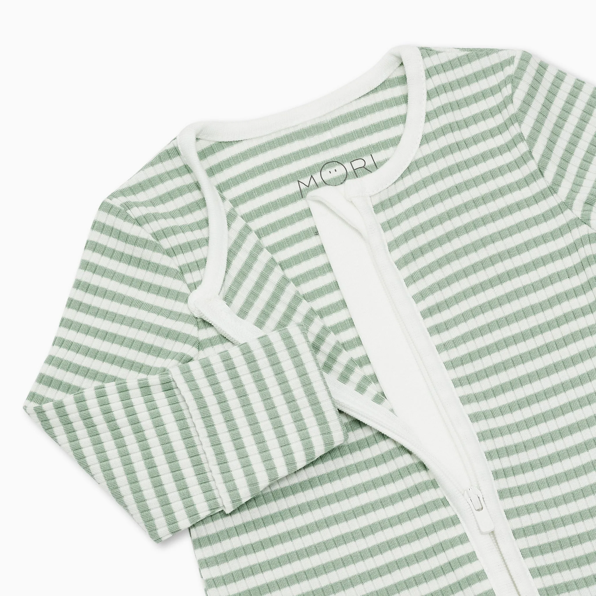 Sage Stripe Ribbed Clever Zip Footed Baby Pajamas