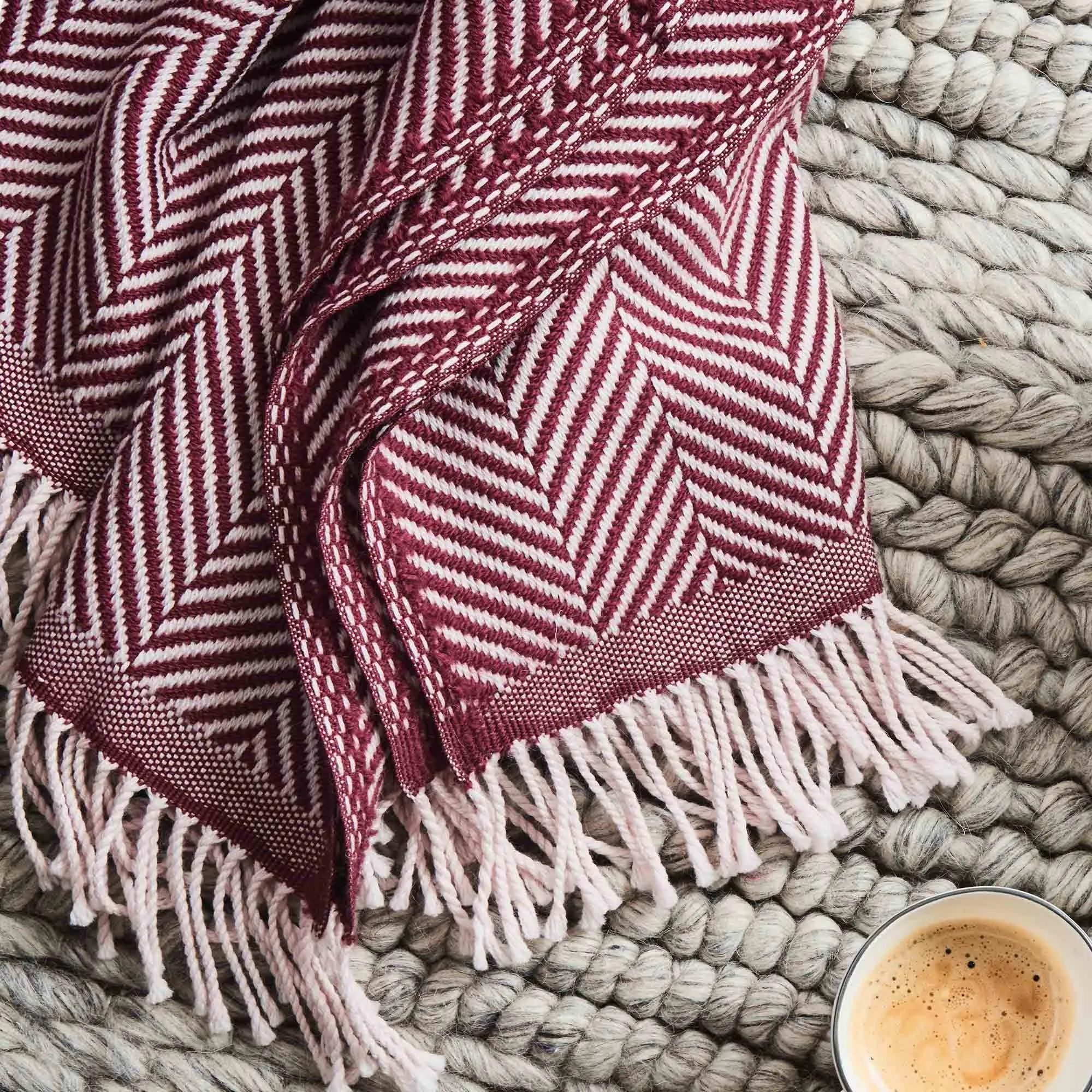 Salla Wool Blanket [Bordeaux red/Dusty pink]