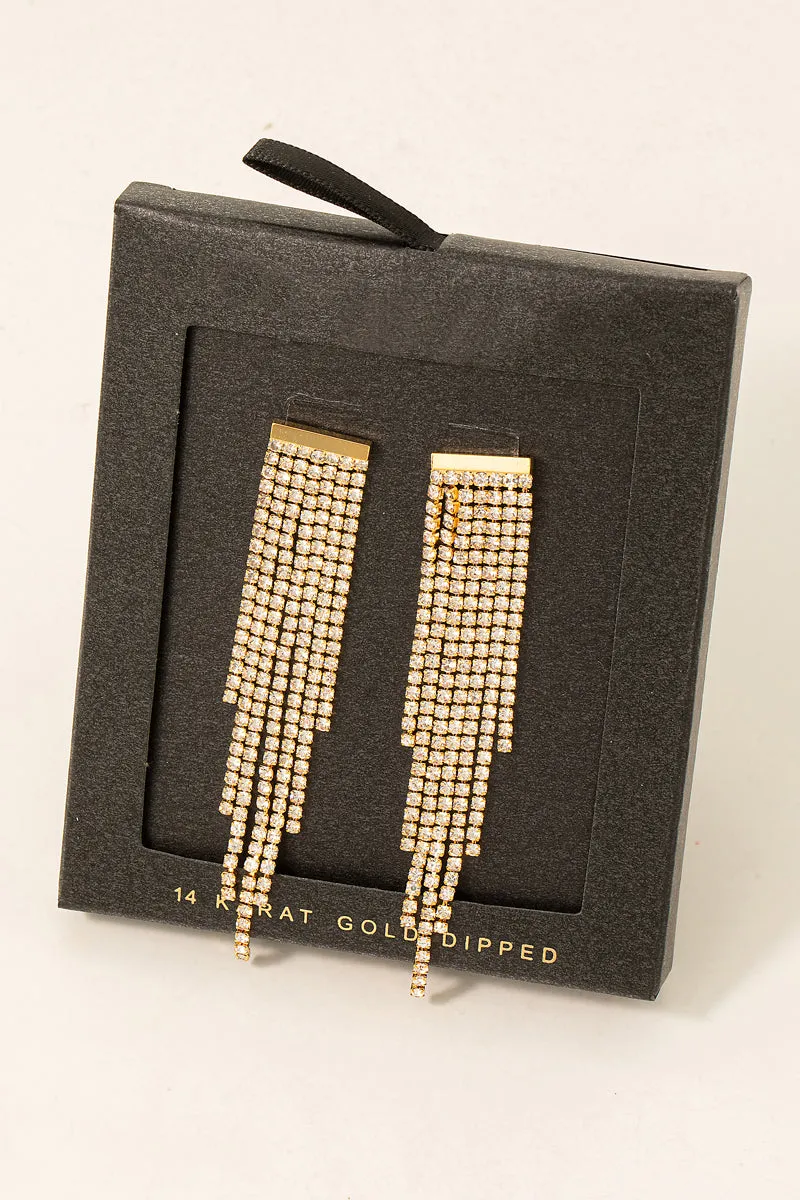 Secret Box Rhinestone Fringe Drop Earrings