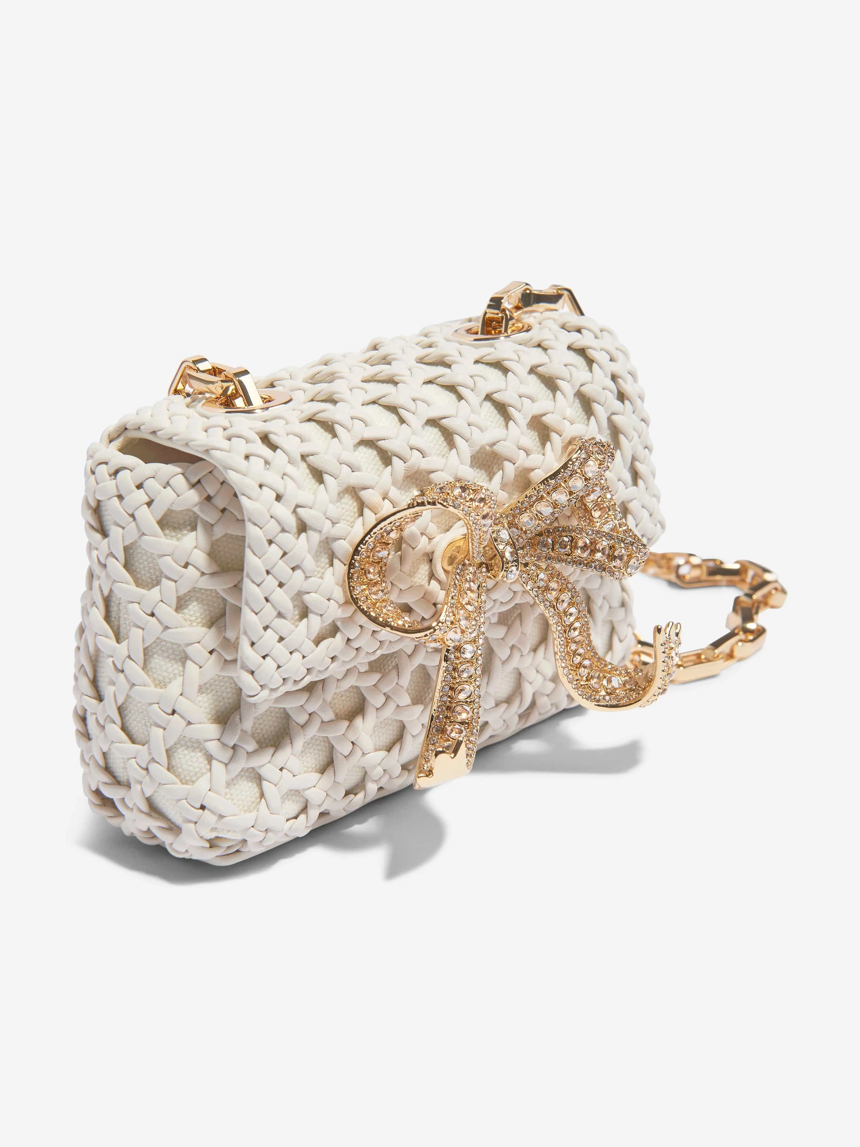 Self Portrait Girls Woven Leather Micro Bag in Ivory