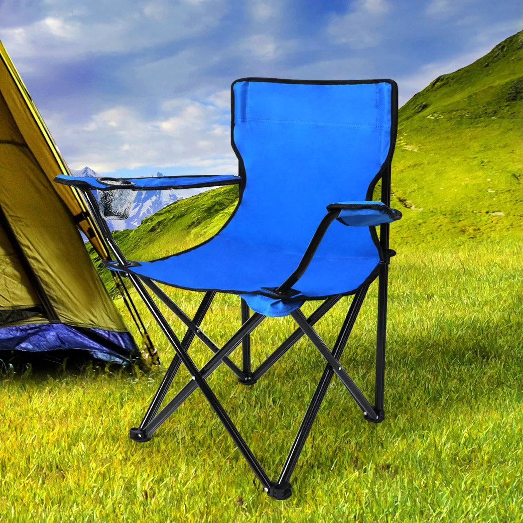 Set of 2 Folding Camping Chairs Arm Foldable Portable Outdoor Fishing Picnic Chair Blue