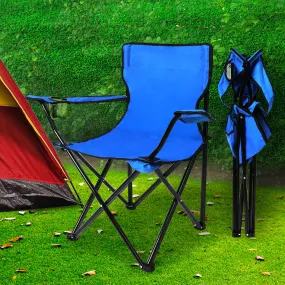 Set of 2 Folding Camping Chairs Arm Foldable Portable Outdoor Fishing Picnic Chair Blue