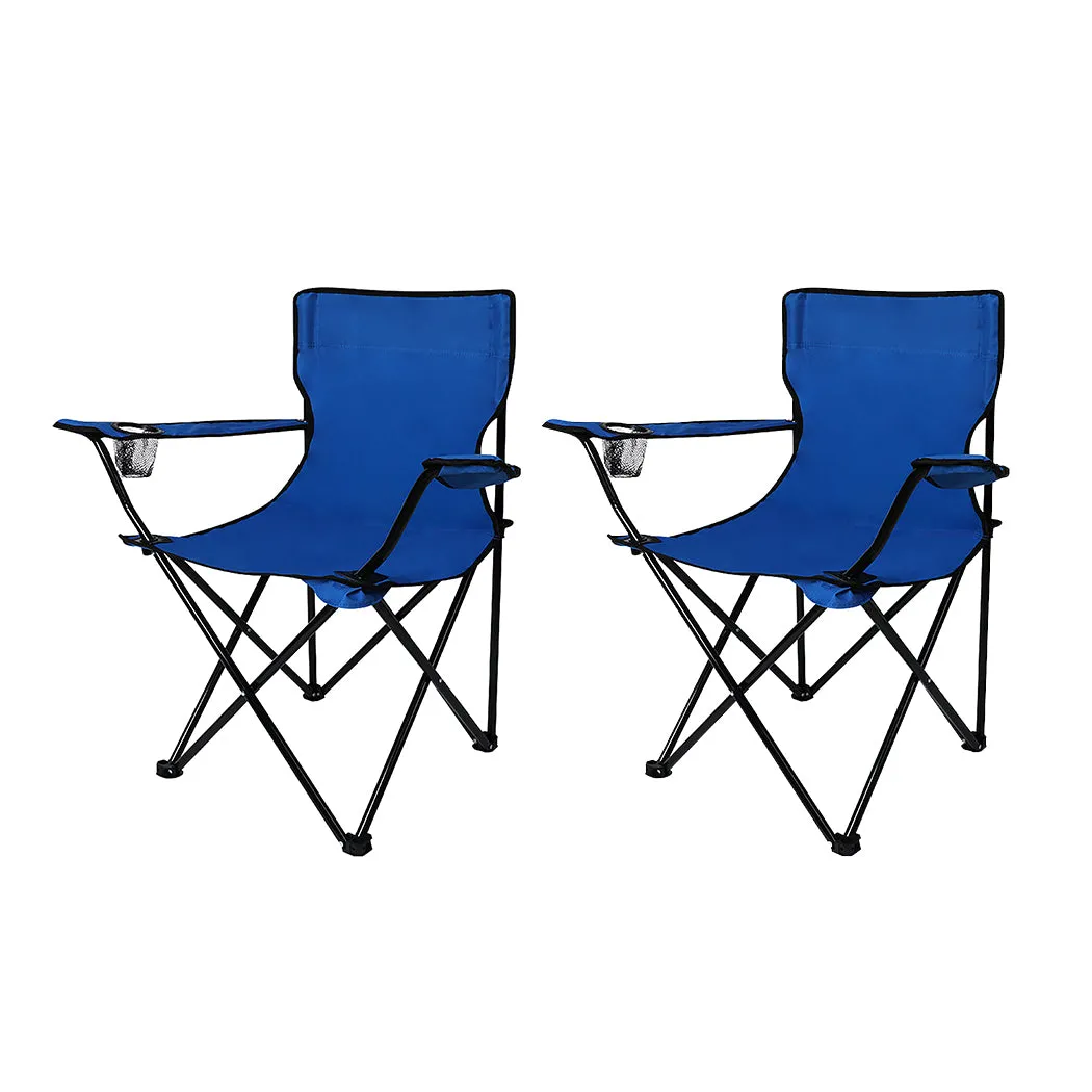 Set of 2 Folding Camping Chairs Arm Foldable Portable Outdoor Fishing Picnic Chair Blue