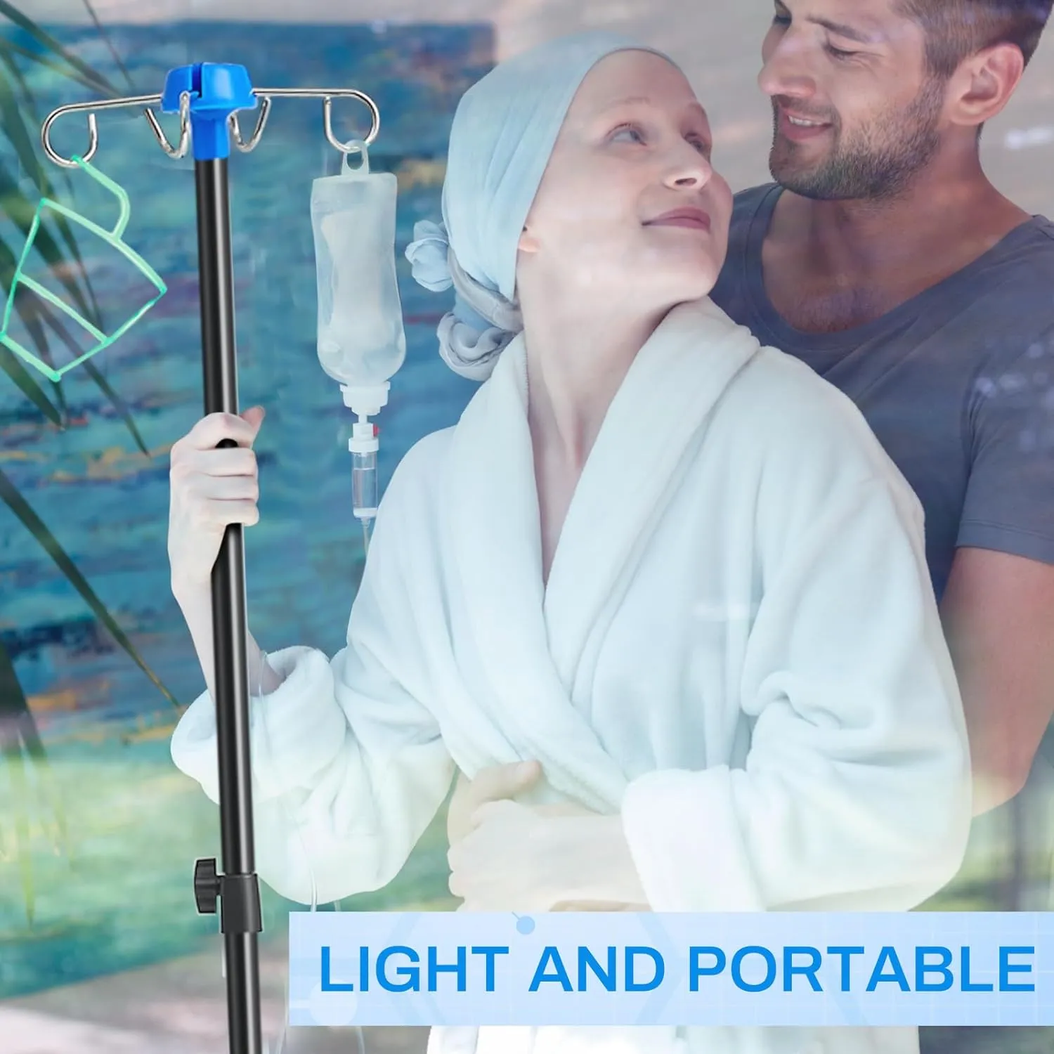 Set of 2 Portable Collapsible IV Pole Drip Bag Stands | Foldable Design  | 4 Hooks 3 Legs | Adjustable Height for Hospitals, Clinics, Wheelchairs & Beds