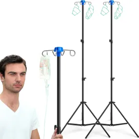 Set of 2 Portable Collapsible IV Pole Drip Bag Stands | Foldable Design  | 4 Hooks 3 Legs | Adjustable Height for Hospitals, Clinics, Wheelchairs & Beds