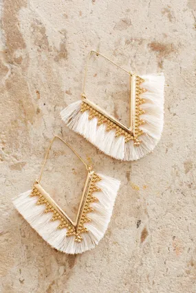 Sheba Gold Fringe Earrings White