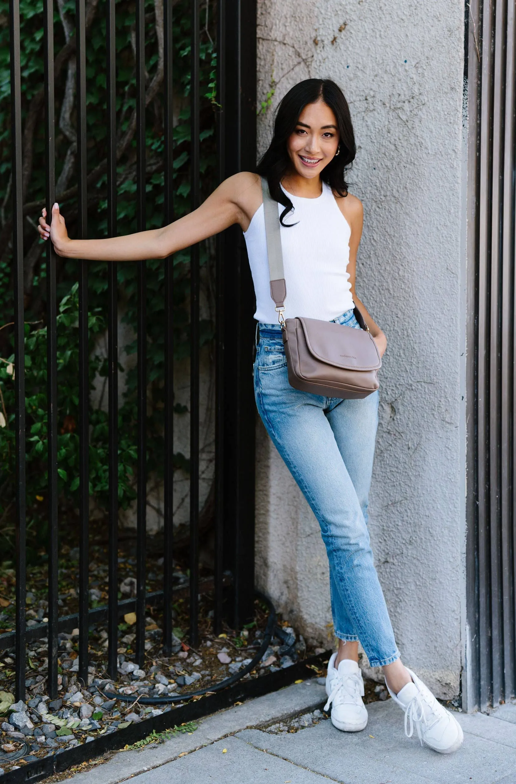 Signature Crossbody Shoulder Hang Bag with Card Wallet: Taupe