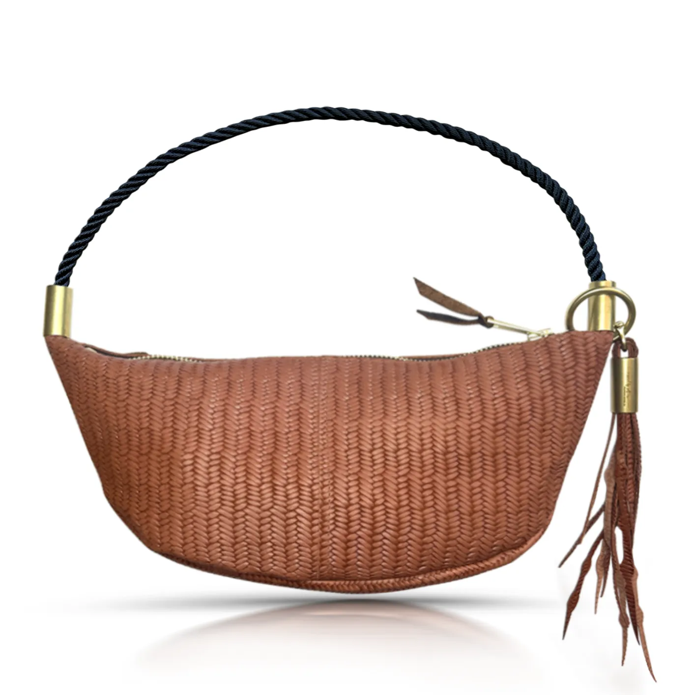 Sling Bag in Brown Basketweave Leather