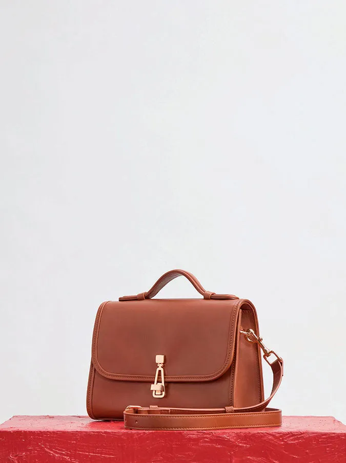 Small Leonora Flap Bag in Cognac Leather