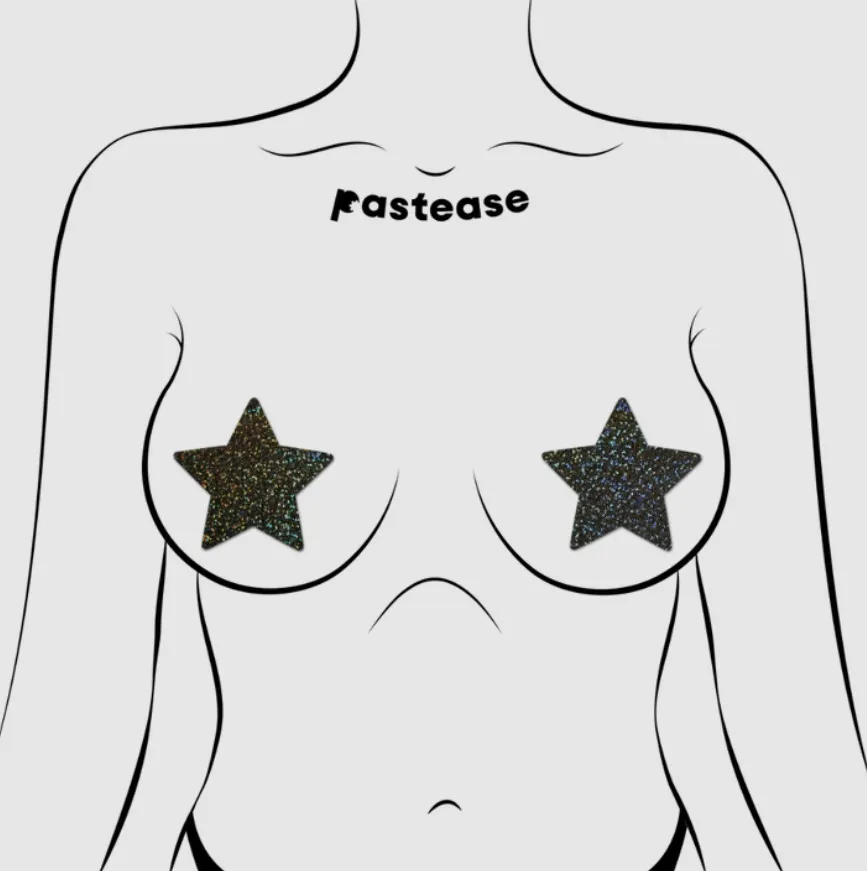 Star: Black Glitter Star Nipple Pasties