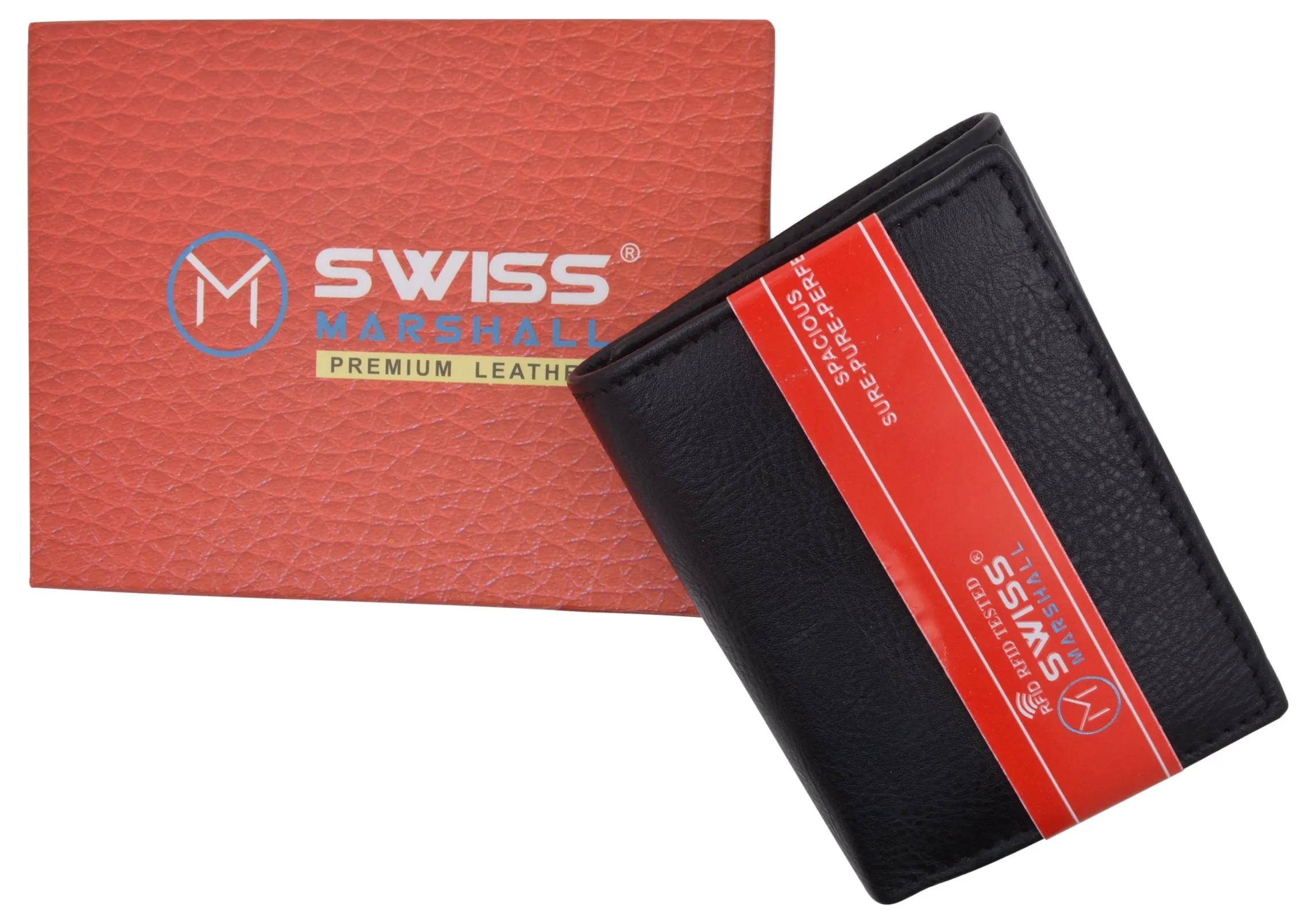 Swiss Marshall Mens RFID Blocking Premium Leather Classic Trifold Wallet Gift Box RFID521107