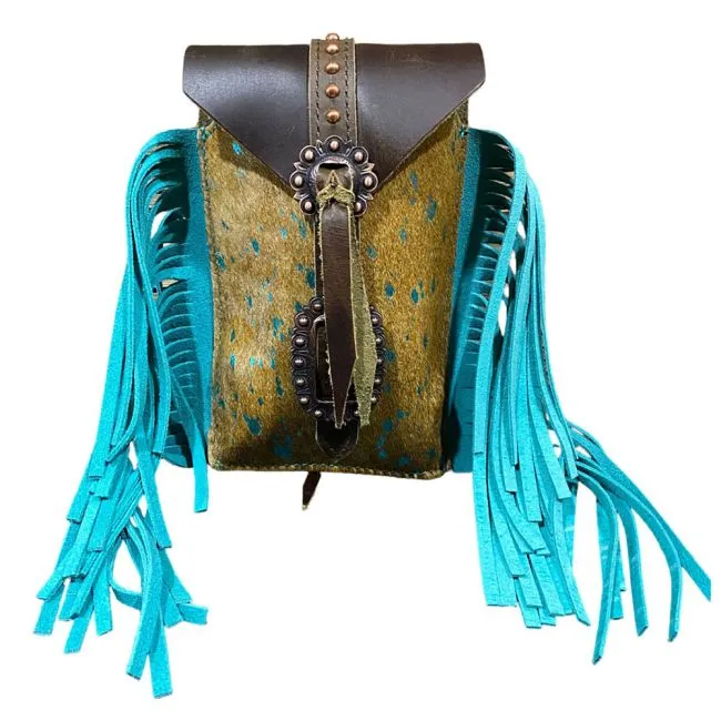 Teal Acid Wash Cowhide Rear Cinch Bag