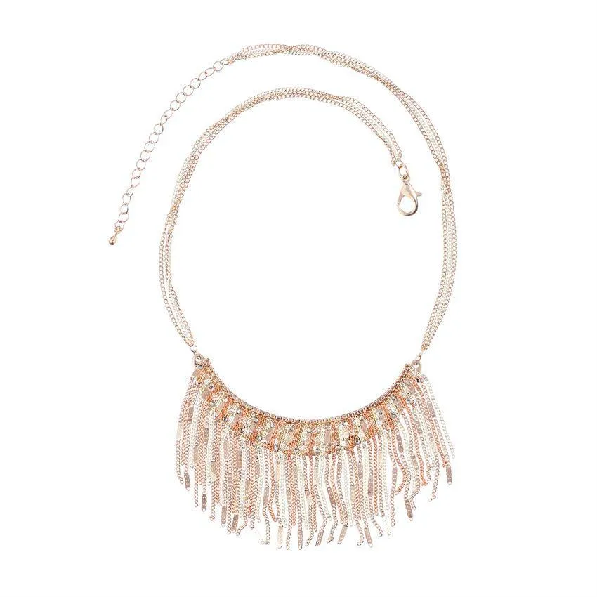 TGB Metallic Fringe Necklace - Brown/Gold