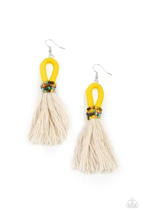 The Dustup - Yellow Fringe Earrings - Paparazzi Accessories'