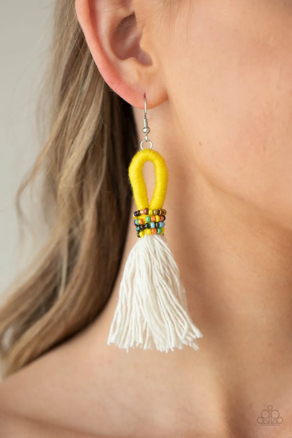 The Dustup - Yellow Fringe Earrings - Paparazzi Accessories'