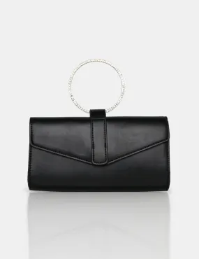 The Pammy Black Pu Diamante Handle Envelope Clutch