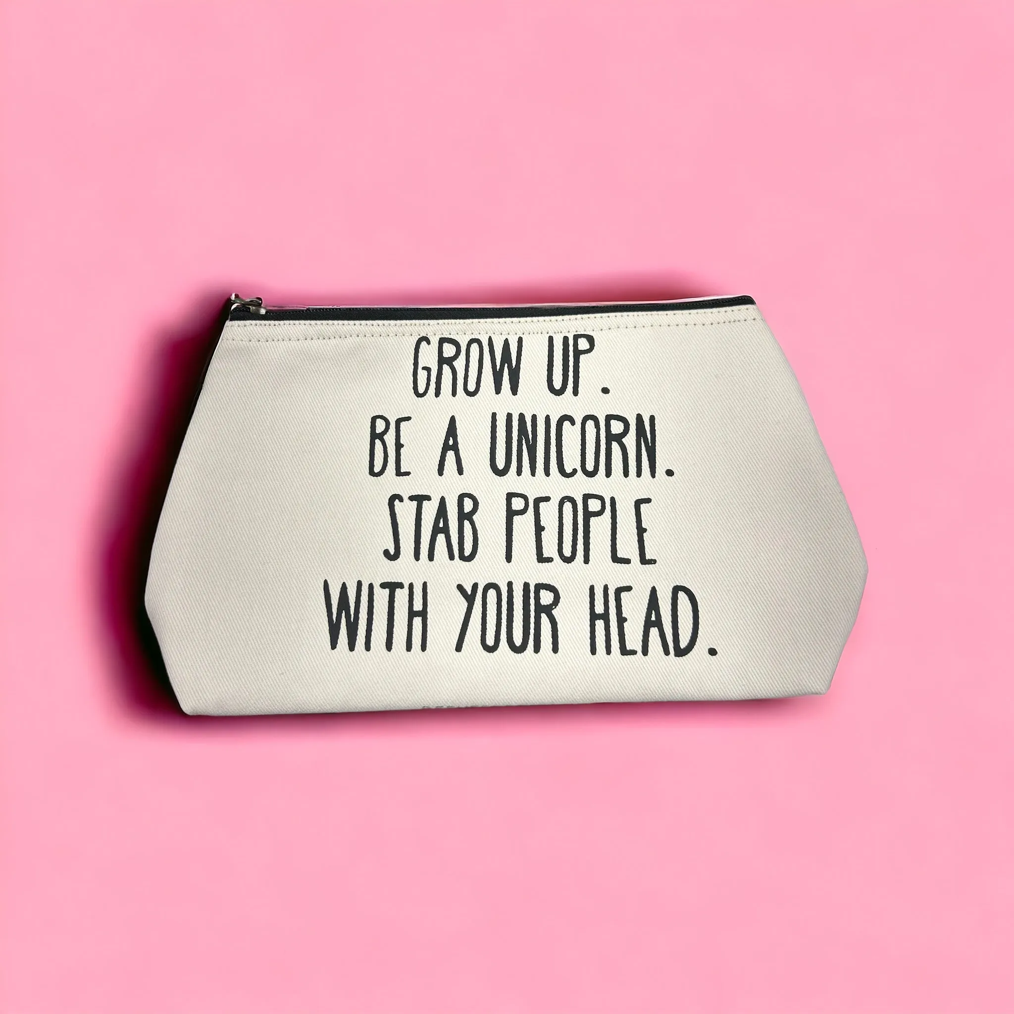 THE "GROW UP. BE A UNICORN 🦄" QUOTE Large Toiletry   Makeup Bag (WHITE CANVASS)