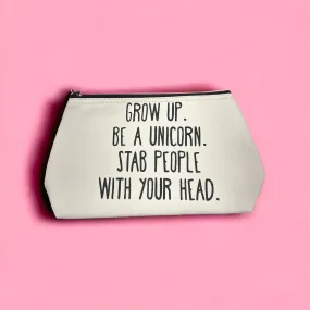 THE "GROW UP. BE A UNICORN 🦄" QUOTE Large Toiletry   Makeup Bag (WHITE CANVASS)