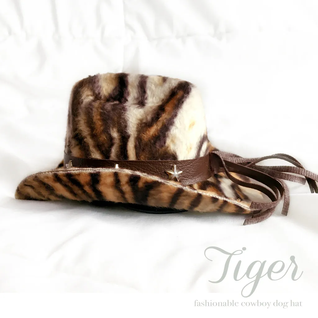 Tiger Print Cowboy Dog Hat