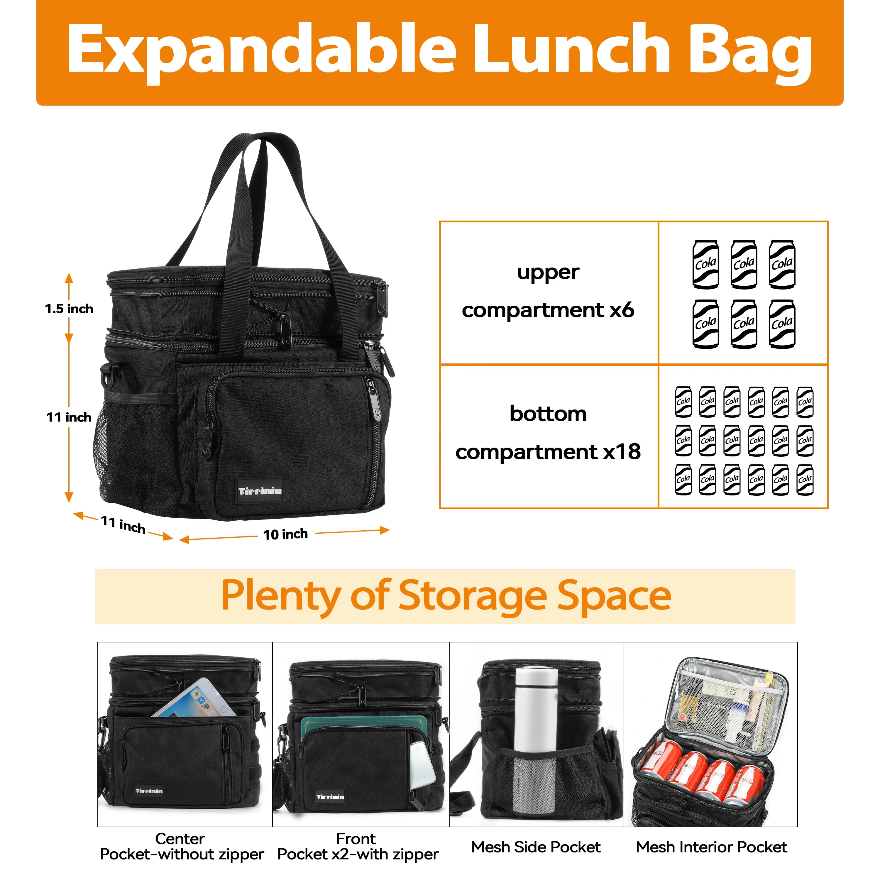 Tirrinia Large Capacity Expandable Insulated Lunch Bag