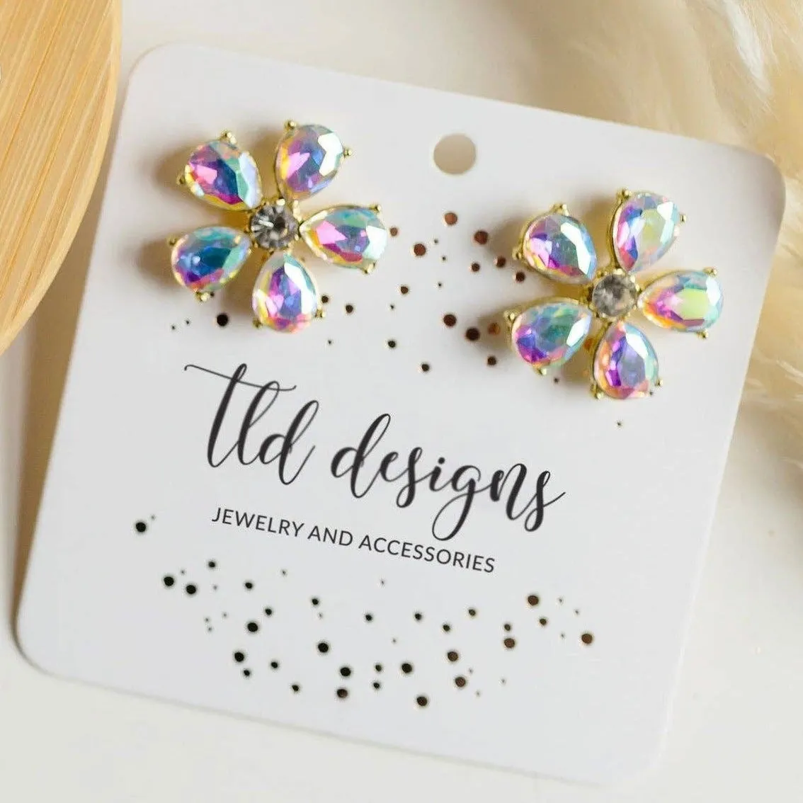 TLD Designs Flower Blossom AB Rhinestone Stud Earrings