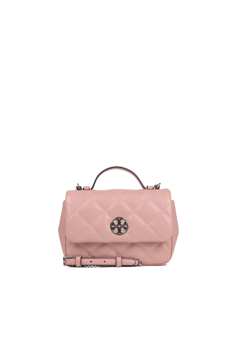 Tory Burch Willa Crossbody Glazed Mini Top Handle In Rose Sachet 156136