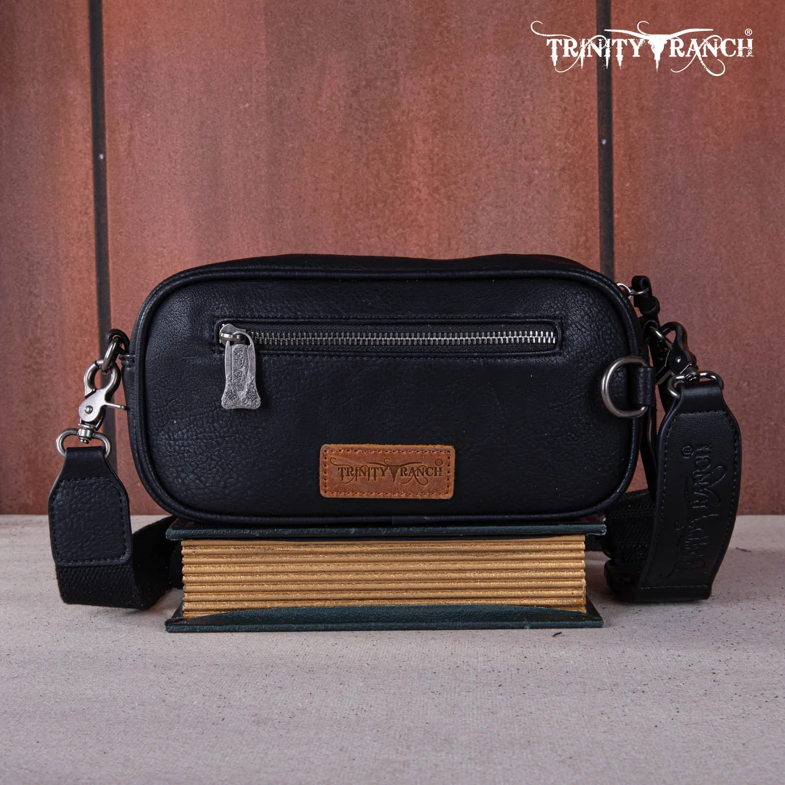 TR165-197  Trinity Ranch Genuine Hair-On Cowhide Triple Zippered Pocket Fringe Belt Bag