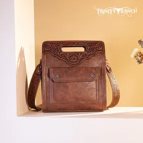 TR173G-9360  Trinity Ranch Floral Tooled  Concealed Carry Crossbody Bag - Brown