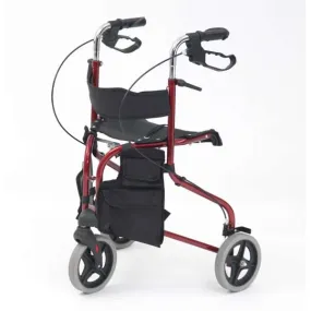 TRI W HEEL STEEL WALKER WITH SEAT - RED