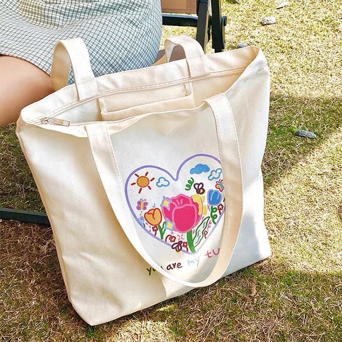 Tulip Embroidery Aesthetic Tote Bag