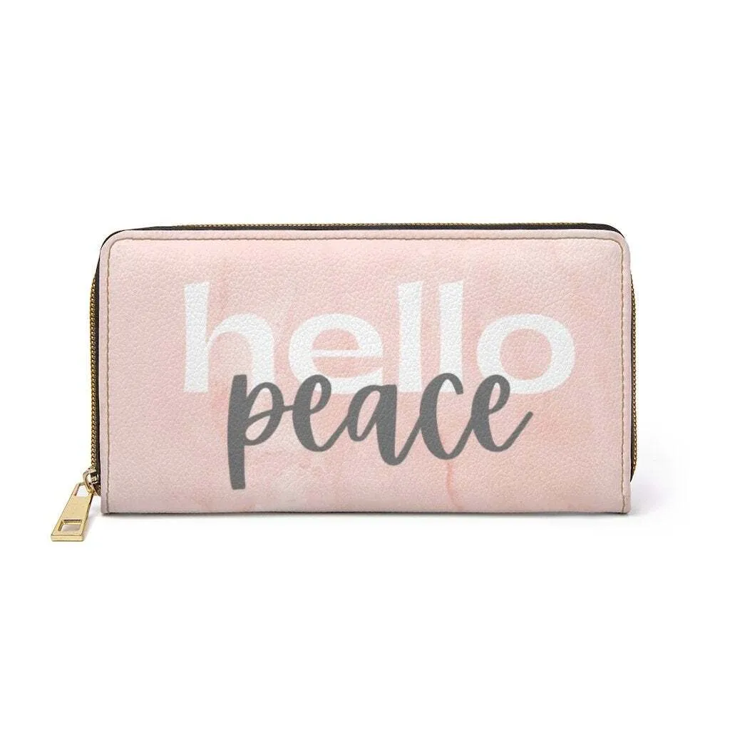 Uniquely You Womens Wallet - Zip Purse / Pearly Pink & White Hello Peace