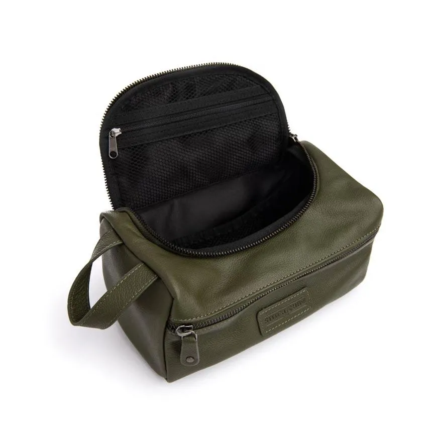 Unisex Leather Jett Toilet Bag - Olive