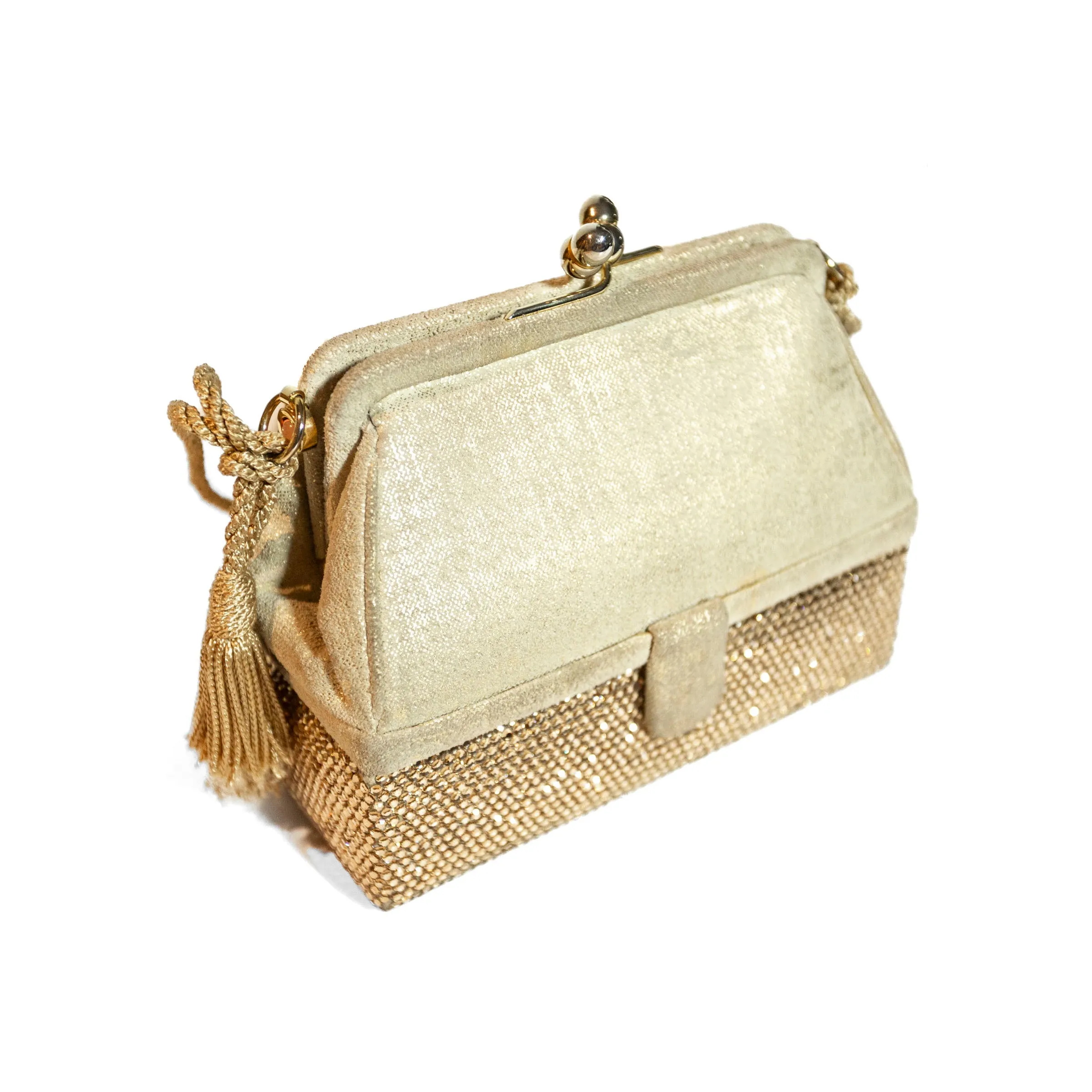 Vintage Gold Suede and Crystal Embellished Minaudière