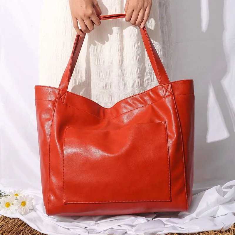 Vintage Oil Wax Leather Large Capacity Tote Bag for Women