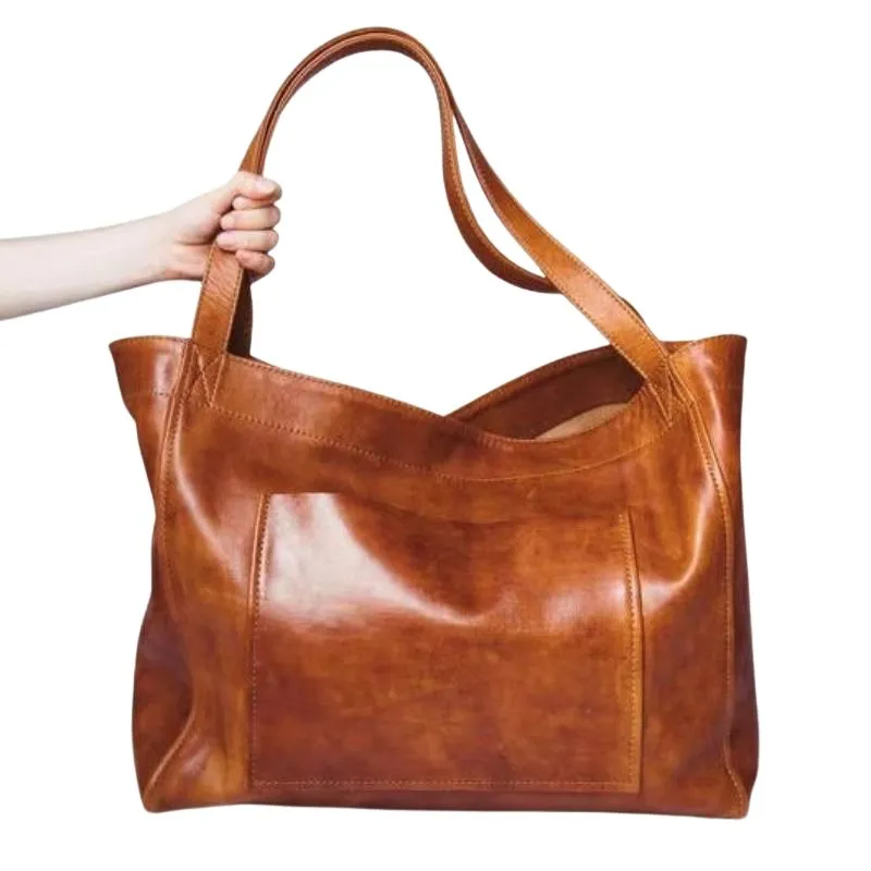 Vintage Oil Wax Leather Large Capacity Tote Bag for Women