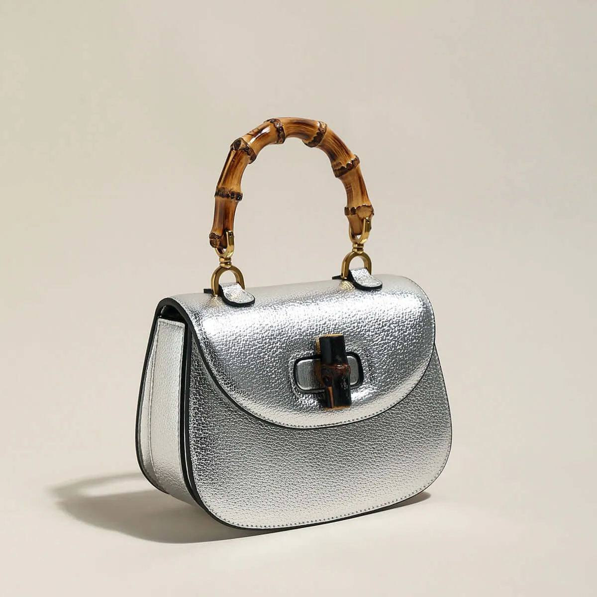 Vogue Bamboo Handle Silver Mini Bag