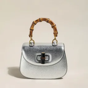 Vogue Bamboo Handle Silver Mini Bag