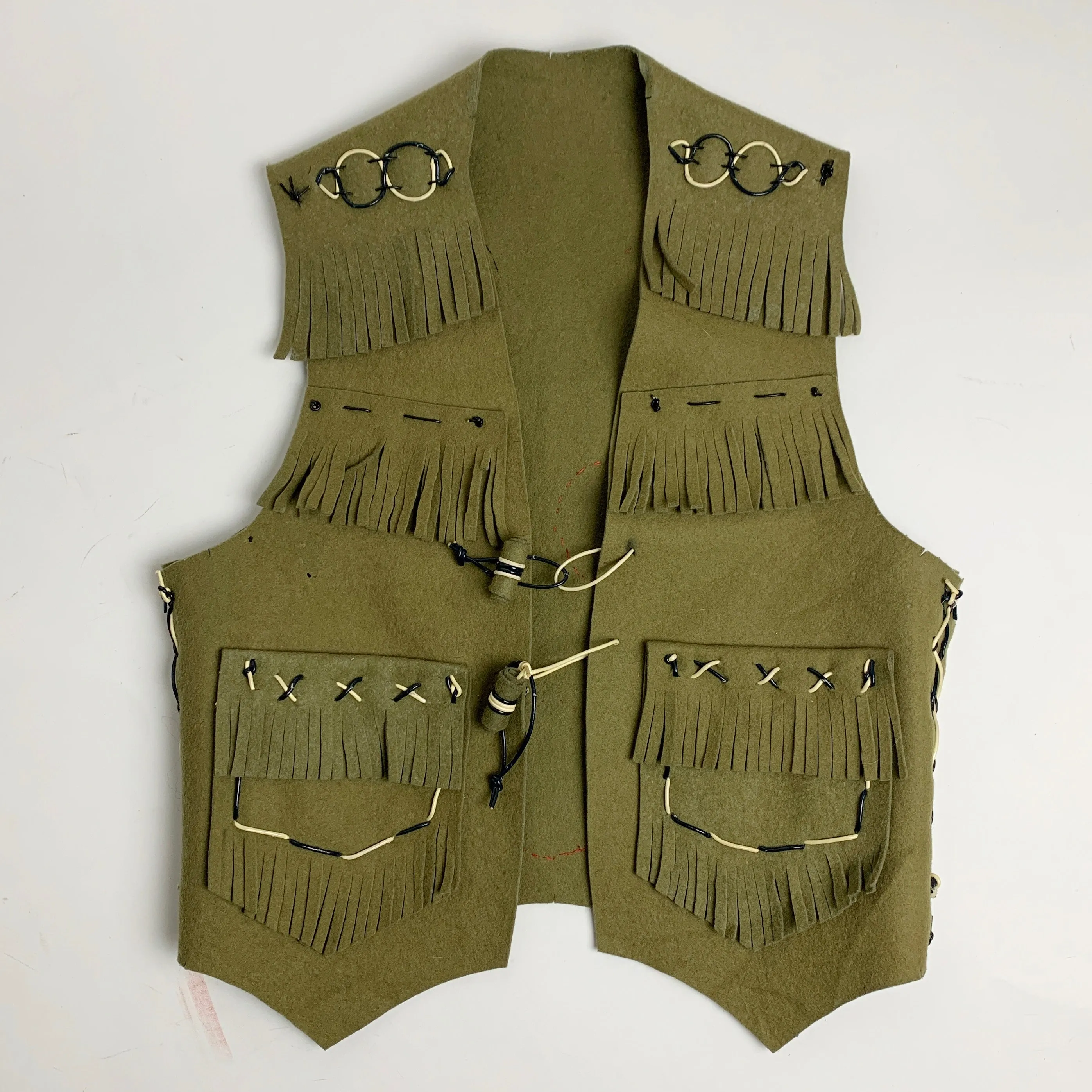 Vtg. Sage Green Felt Fringe Vest (S)