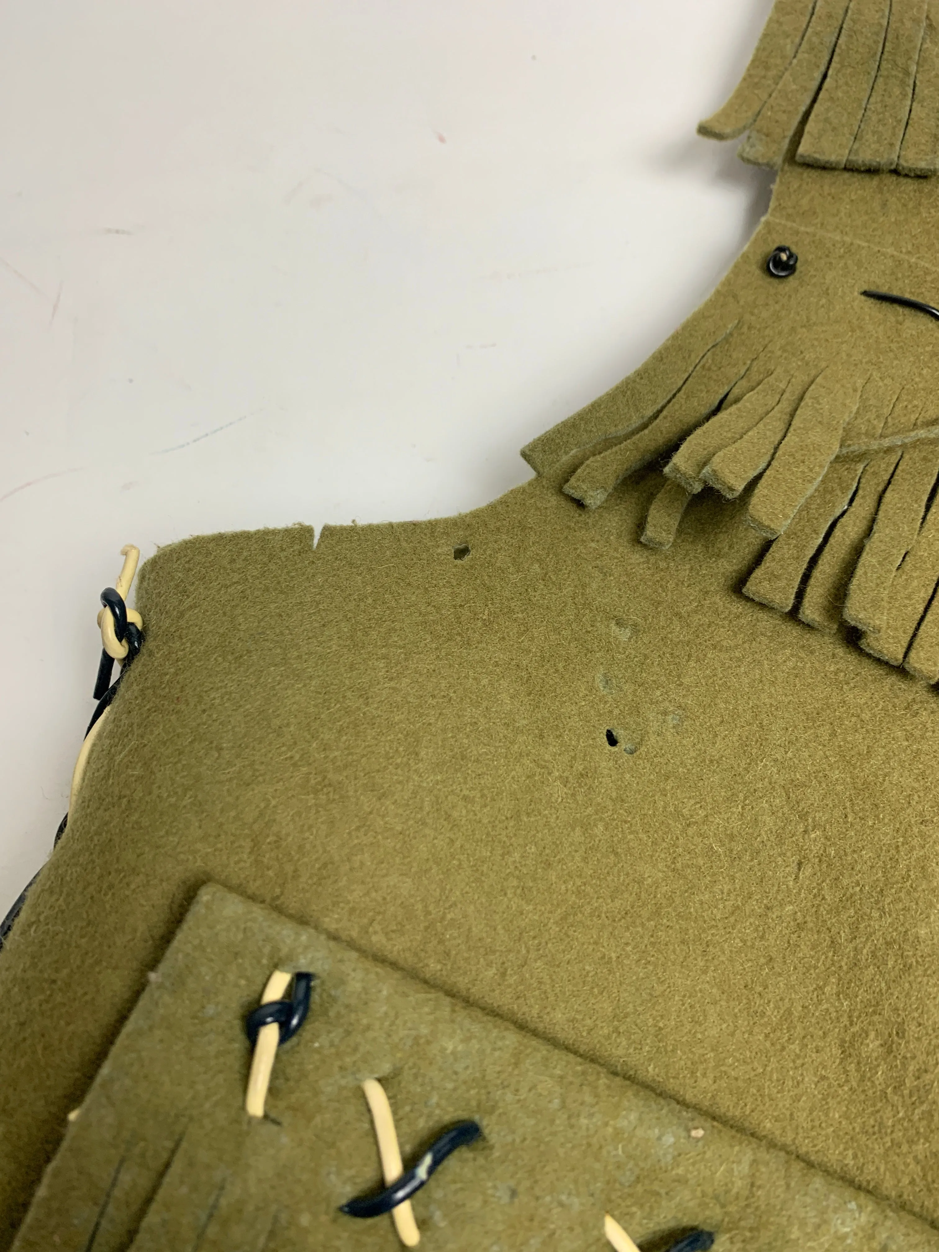 Vtg. Sage Green Felt Fringe Vest (S)