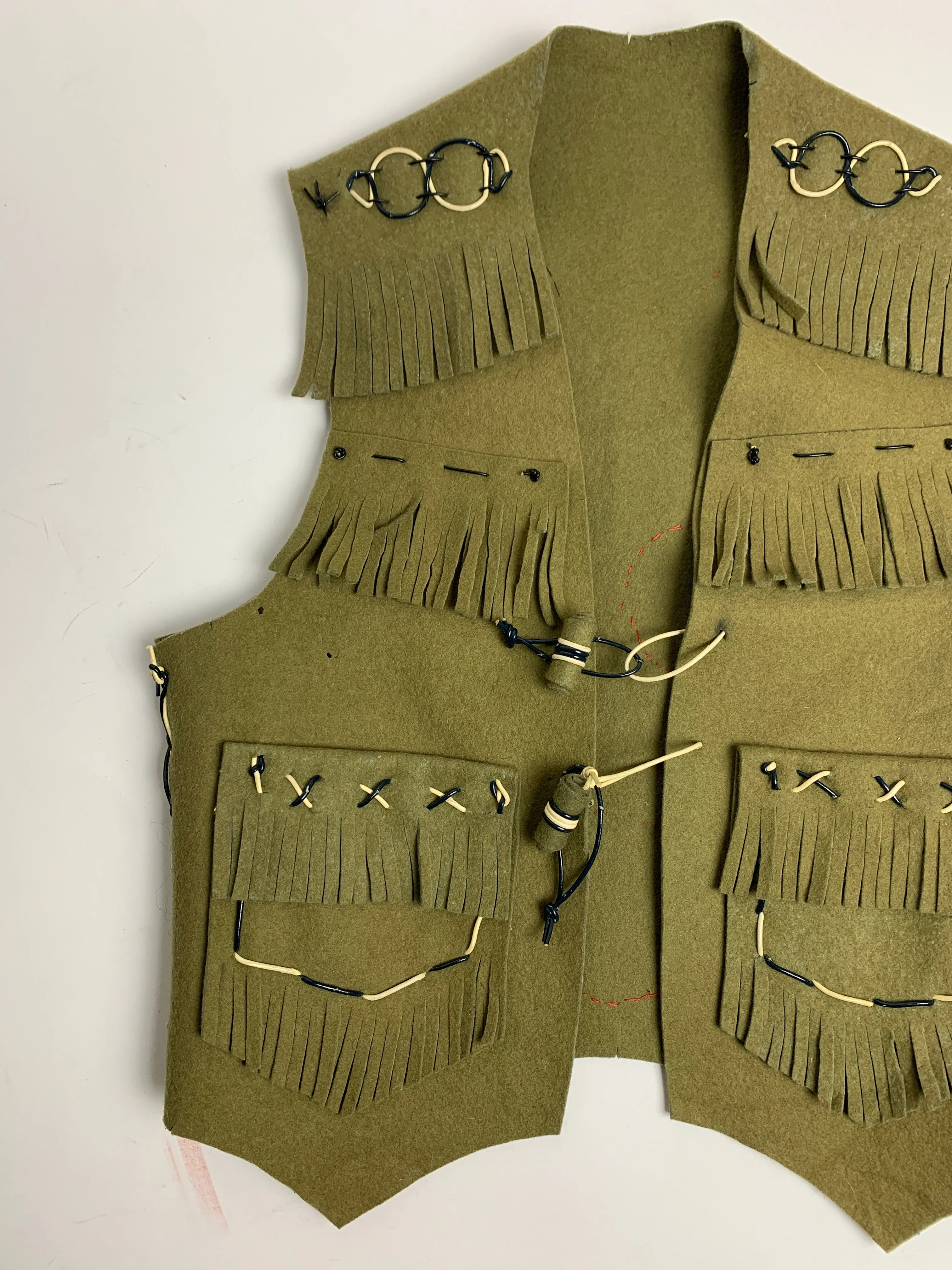 Vtg. Sage Green Felt Fringe Vest (S)