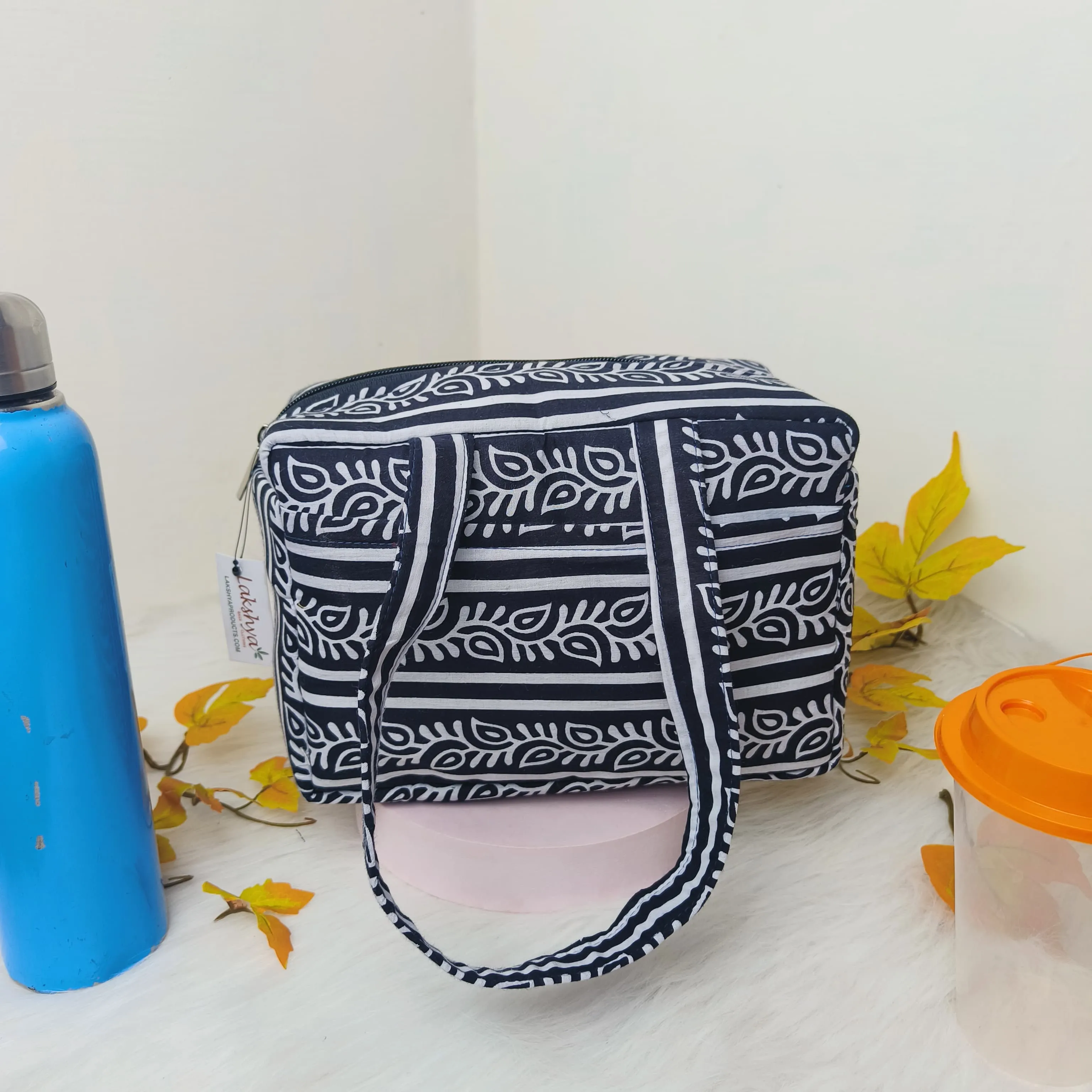 Water Proof Mini Lunch Bag Black with African Prints Design