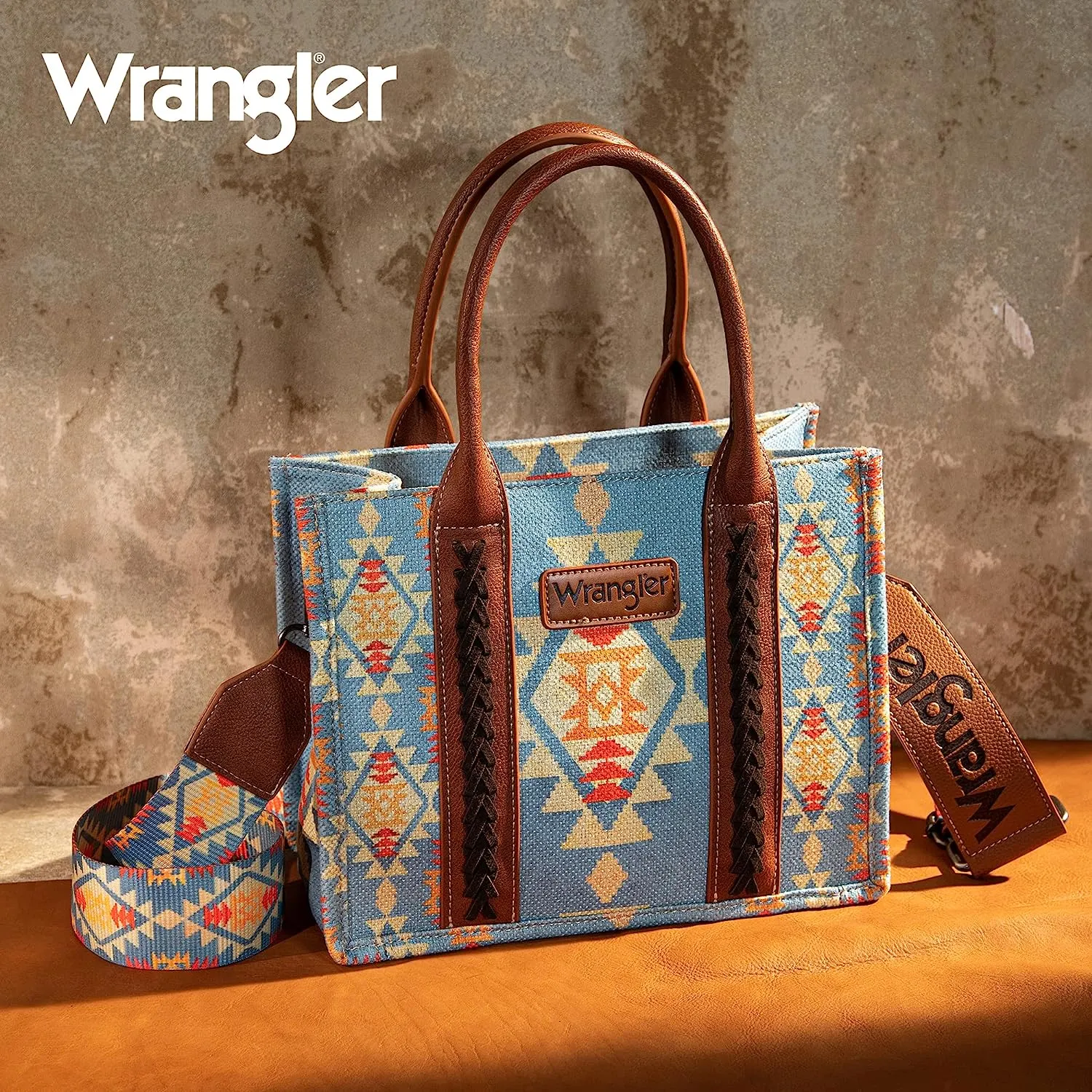 WG2202-8120S  Wrangler Southwestern  Print Small Canvas Tote/Crossbody