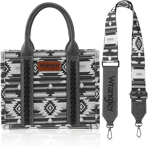 WG2203-8120S  Wrangler Southwestern  Print Small Canvas Tote/Crossbody -Black