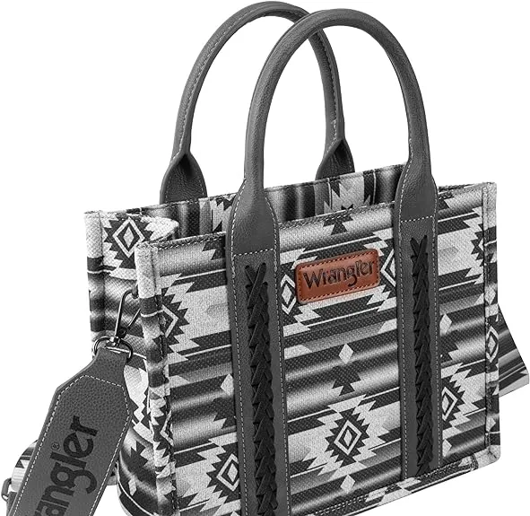 WG2203-8120S  Wrangler Southwestern  Print Small Canvas Tote/Crossbody -Black