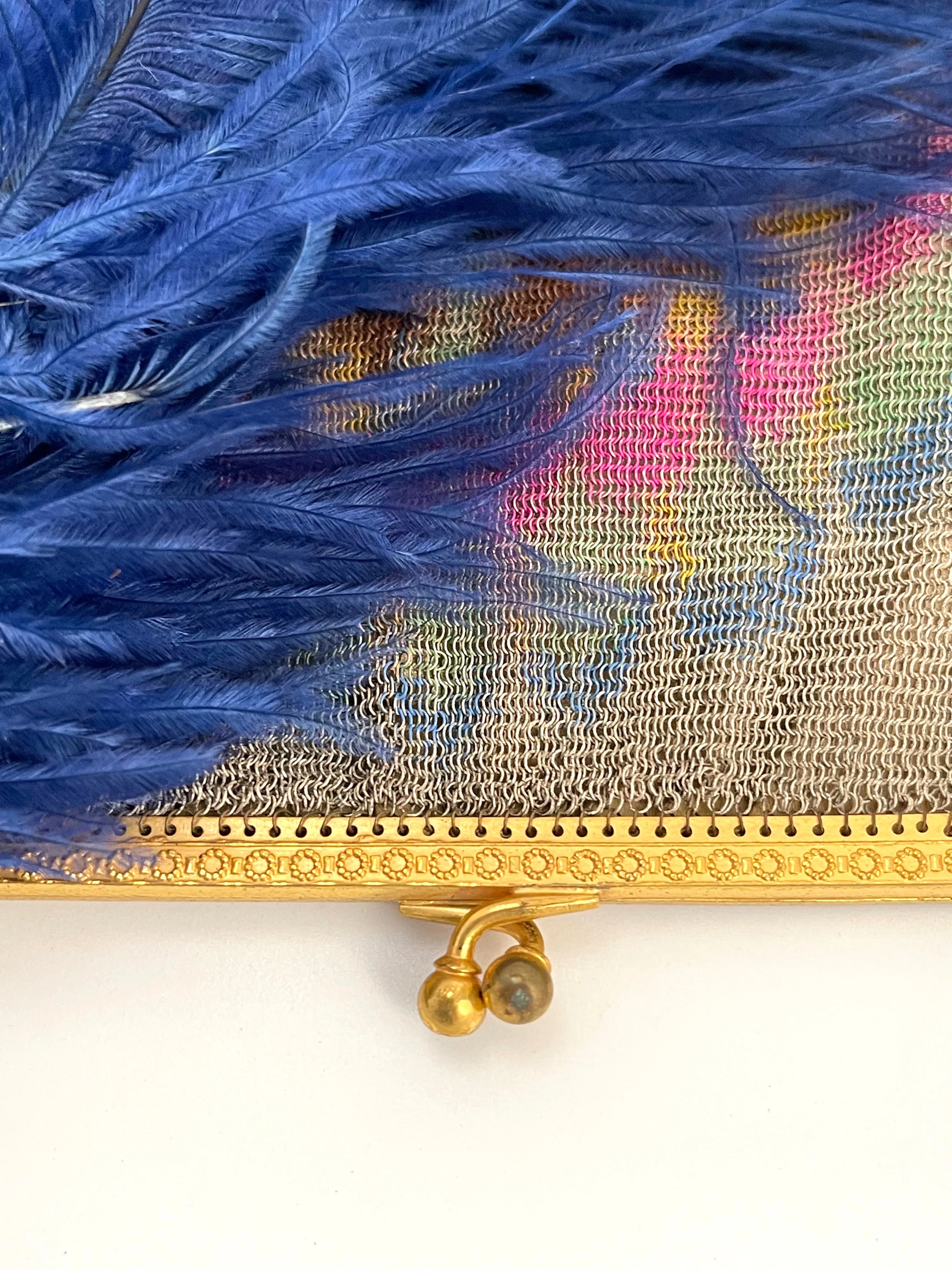 WHITING AND DAVIS Antique 20s Dresden Mesh Bag with Peacock Moti