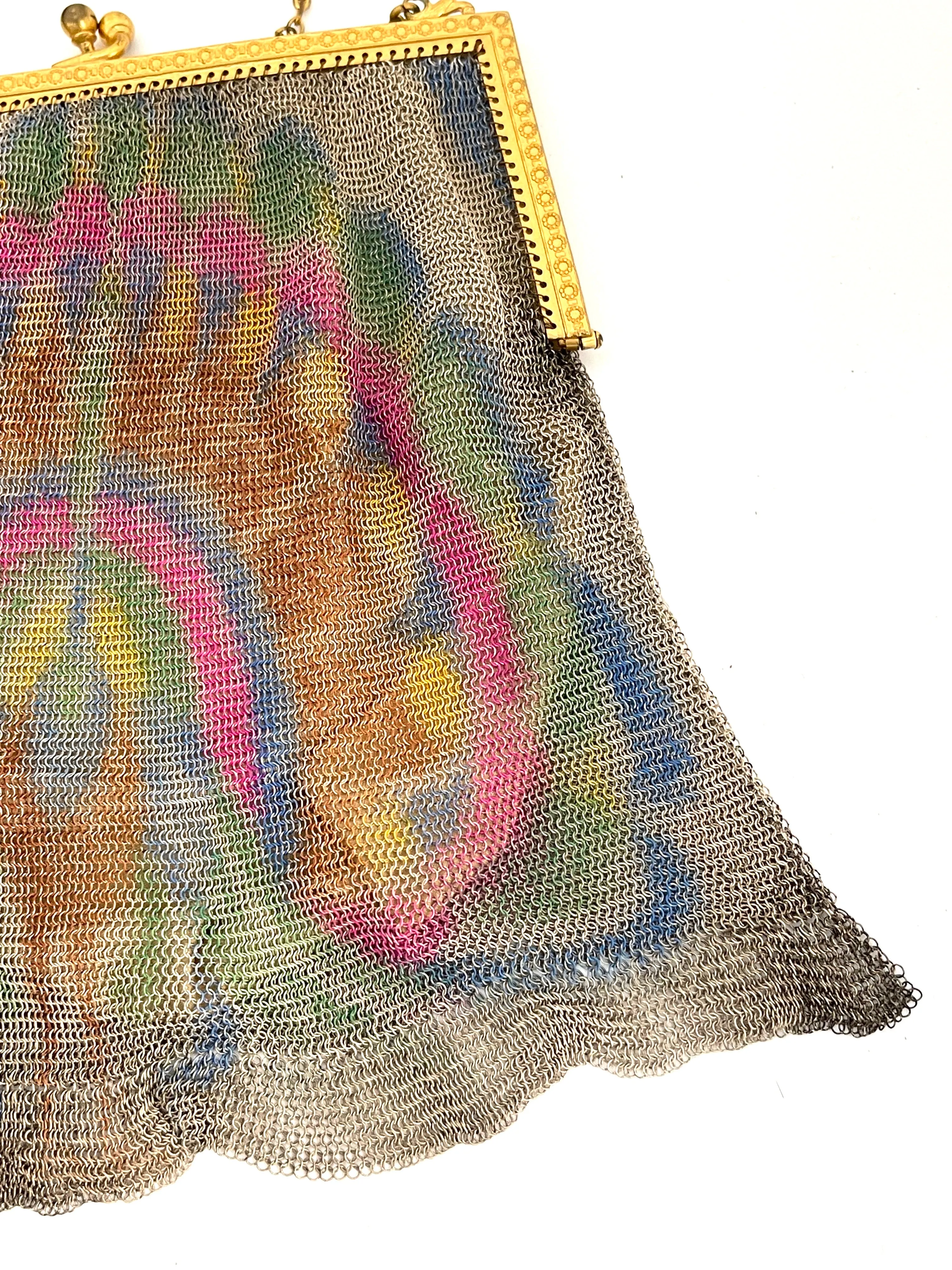 WHITING AND DAVIS Antique 20s Dresden Mesh Bag with Peacock Moti