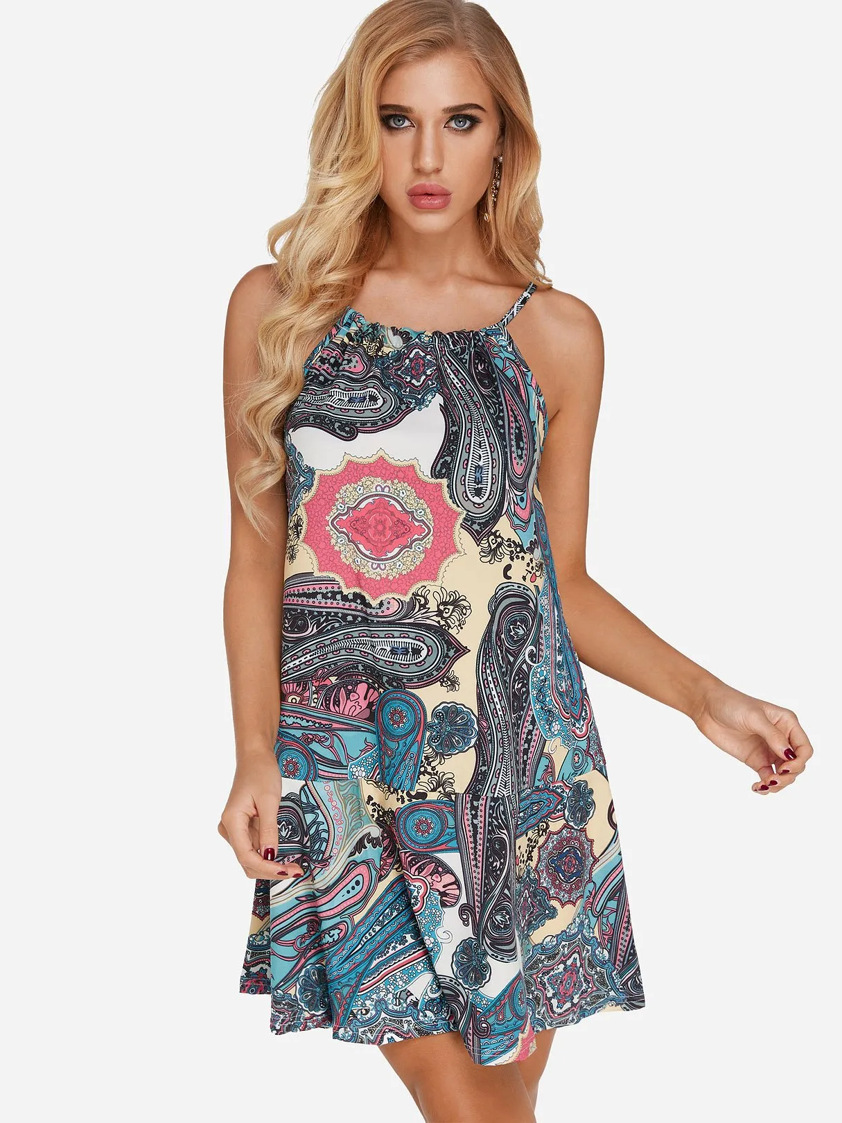 Wholesale Halter Sleeveless Floral Print Mini Dress