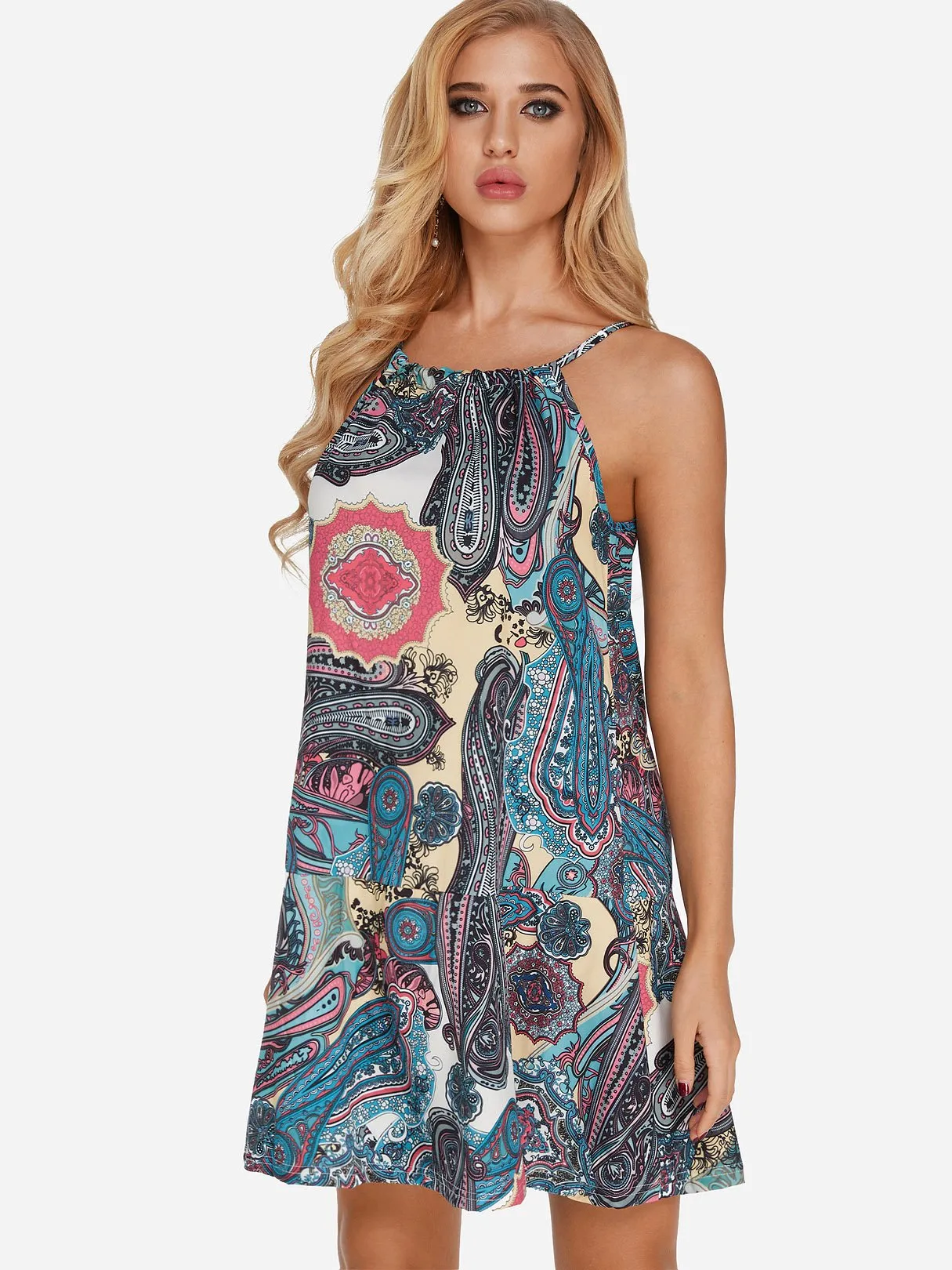 Wholesale Halter Sleeveless Floral Print Mini Dress