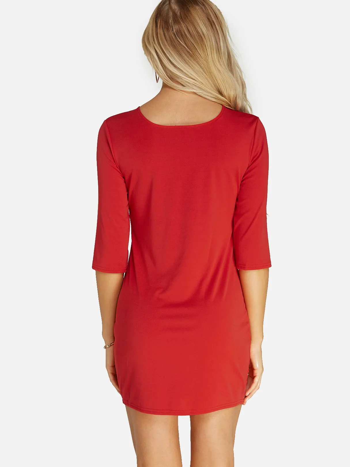 Wholesale Red Round Neck Half Sleeve Plain Mini Dress