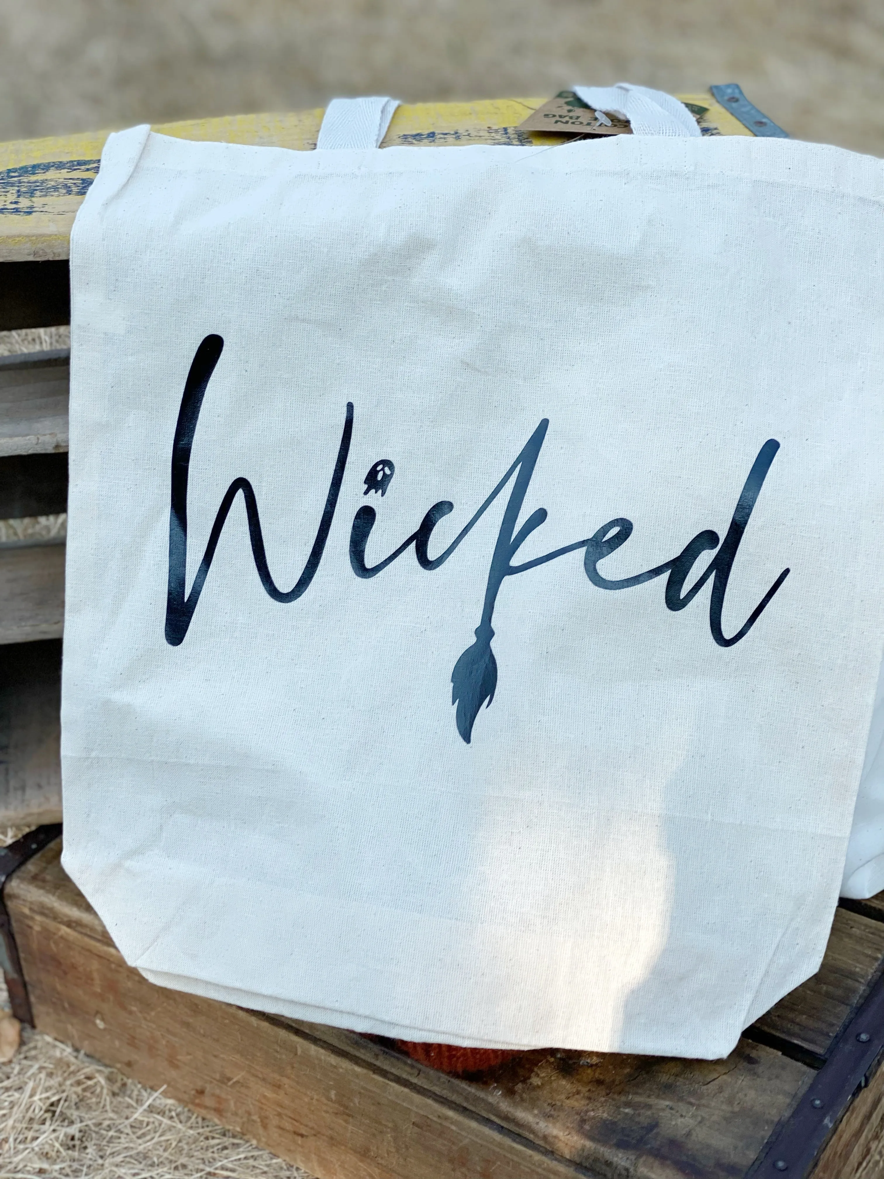 Wicked Cotton Tote Bag, Lightweight Thin Natural Cotton Tote Bag, Wicked Reusable Tote Bag, Halloween Tote, Farmers Market Bag